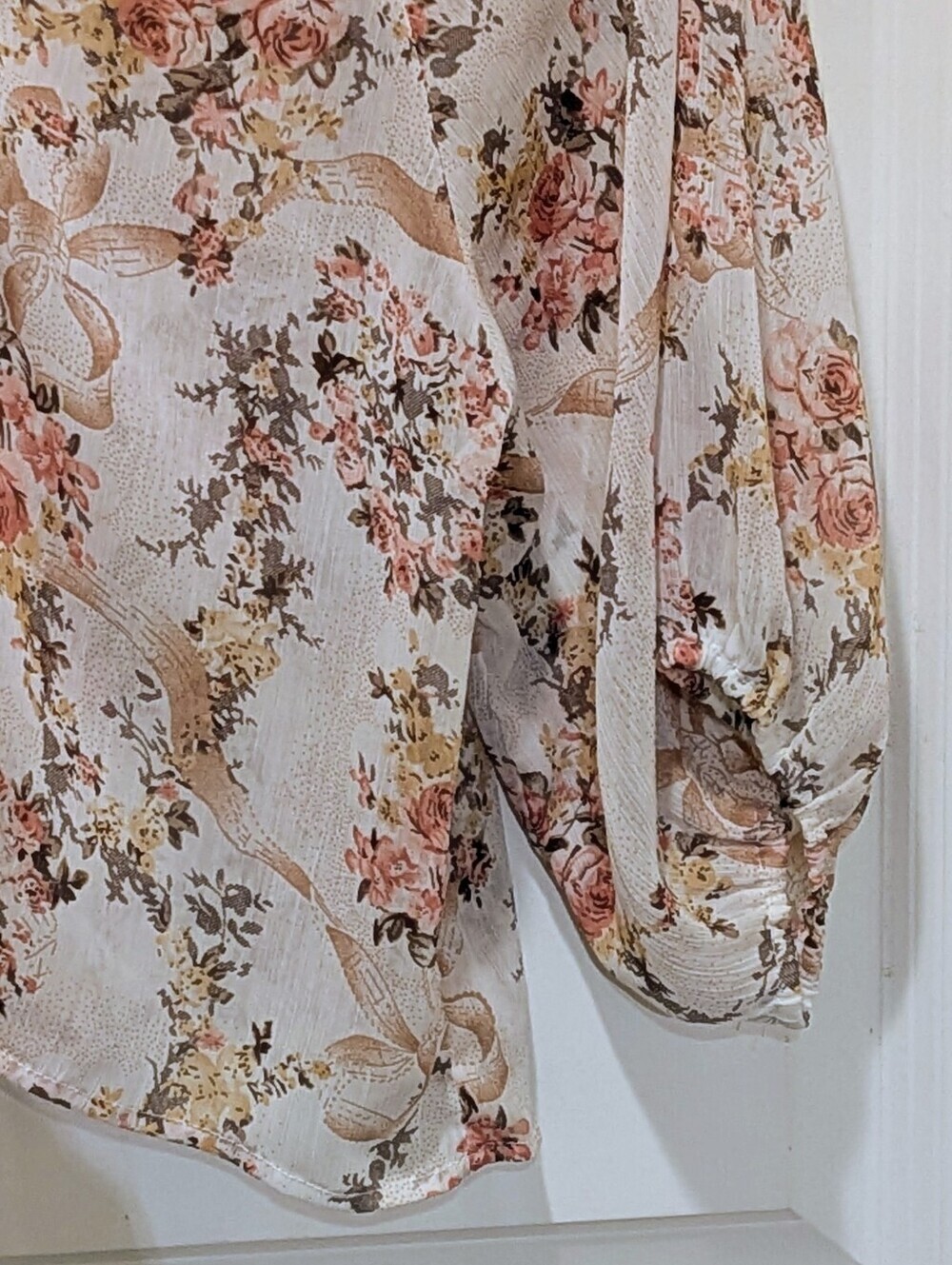 3/$30 EUC Y2K Seduction M Vintage Sheer Floral Crop Blouse with Lace Back Panel - Picture 3 of 5